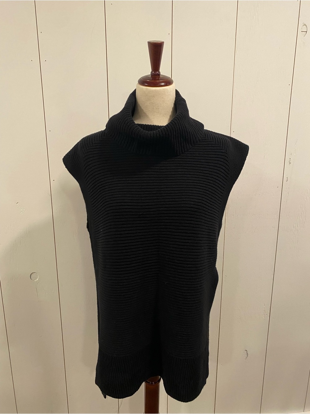 Banana Republic Minimalist Black Wool Blend Ribbed Cowl Sweater Vest- Med